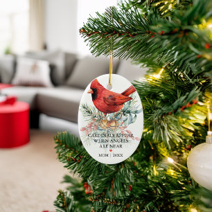 Cardinals Appear Holiday Greenery Ceramic Ornament