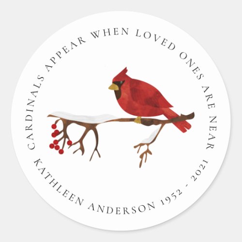 Cardinals Appear Remembrance Classic Round Sticker