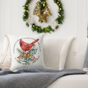Cardinals Appear Sympathy Holiday Greenery Throw Pillow