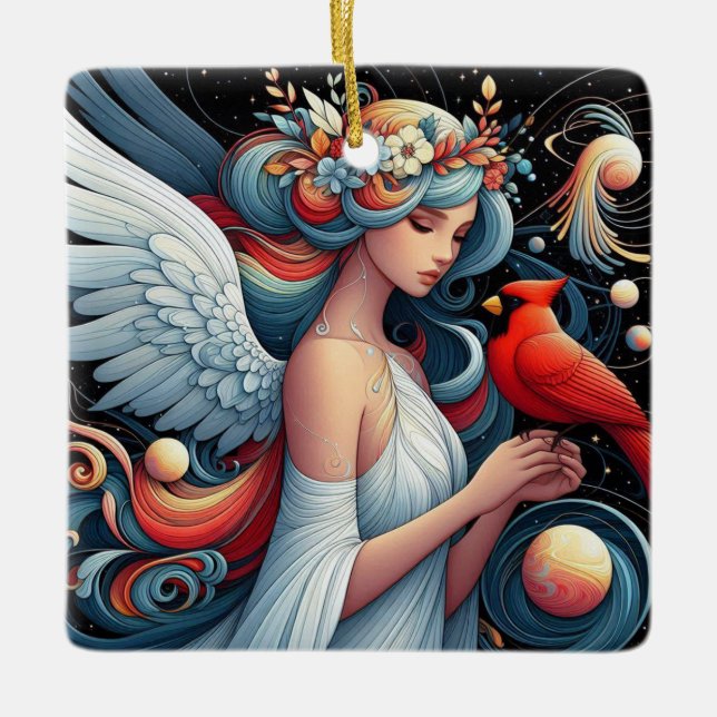 Cardinals appear when angels are near ceramic ornament (Front)