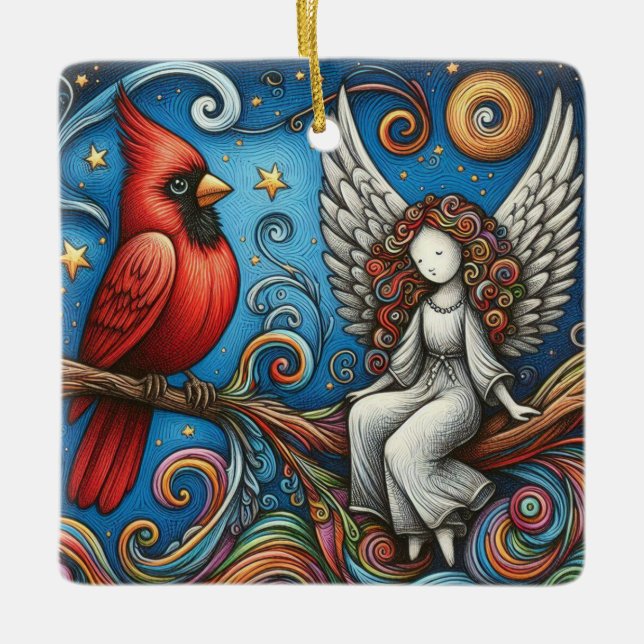 Cardinals appear when angels are near ceramic ornament (Front)