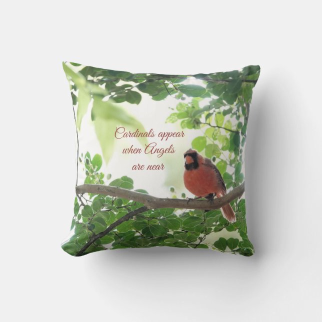 Cardinals appear when angels are near (green back) throw pillow (Front)