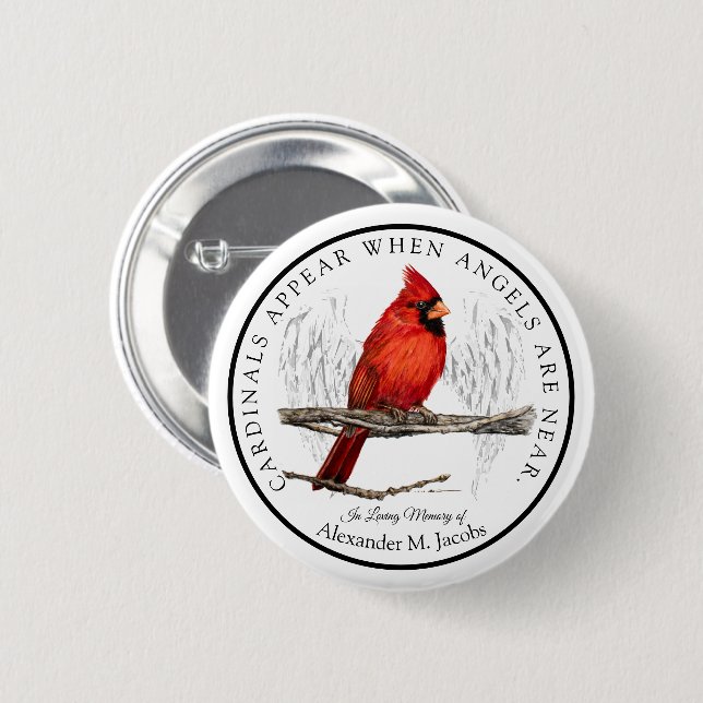 Cardinals Appear When Angels Are Near Memorial Button (Front & Back)