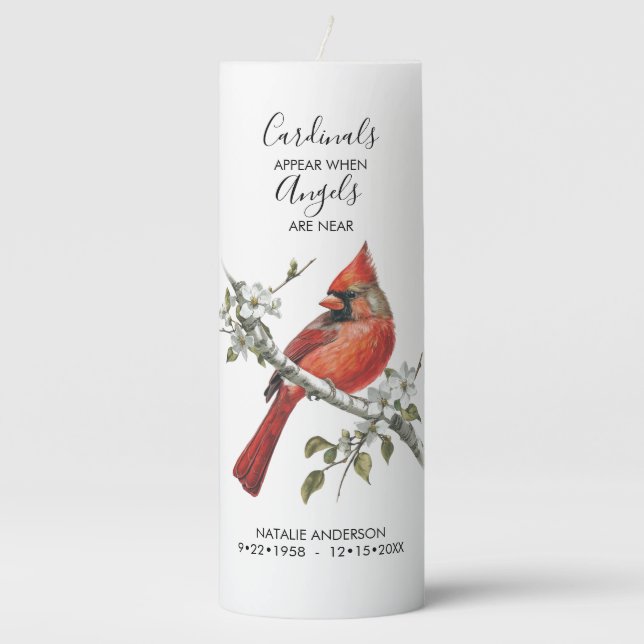 Cardinals appear when angels are near Memorial  Pillar Candle (Front)