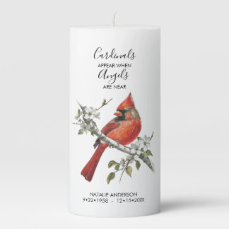 Cardinals appear when angels are near Memorial Pillar Candle