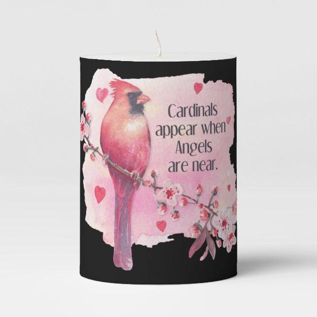 Cardinals Appear when Angels are Near Pillar Candle (Front)