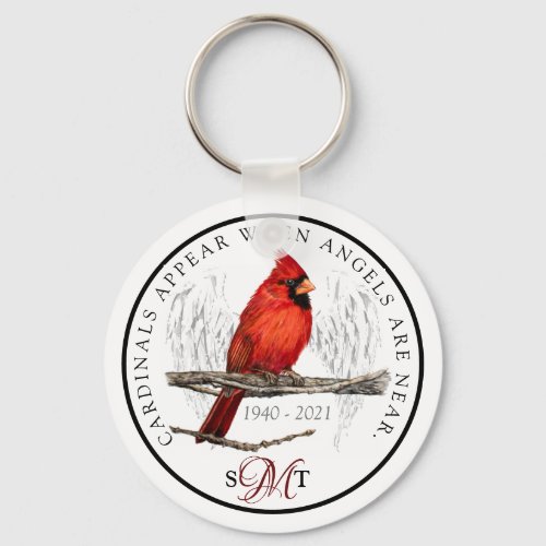 Cardinals Appear When Angels Near Monogram Keychain