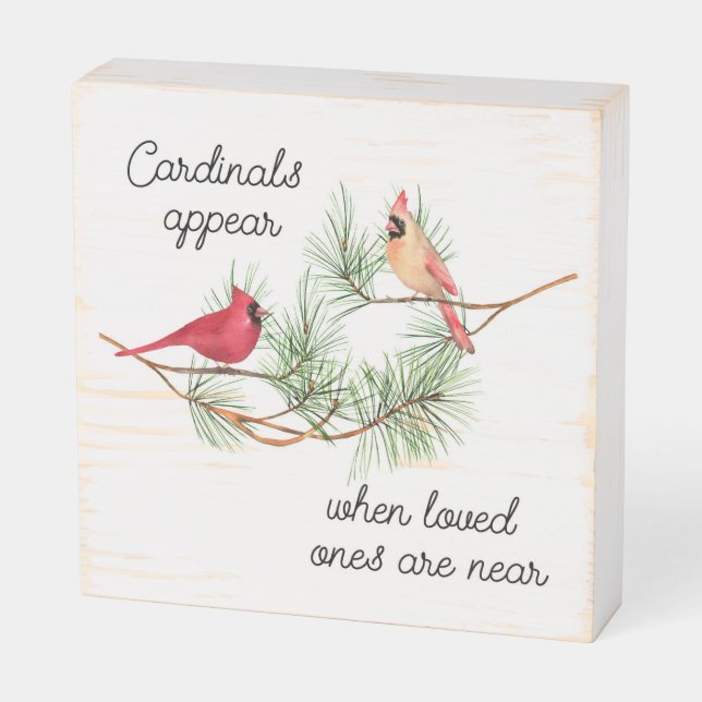 Cardinals appear when loved ones are near wooden box sign (Angled Horizontal)