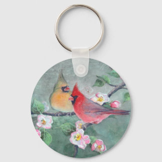 CARDINALS & APPLE BLOSSOMS by SHARON SHARPE Keychain