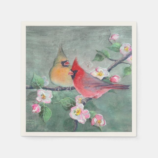 CARDINALS & APPLE BLOSSOMS by SHARON SHARPE Napkins (Front)