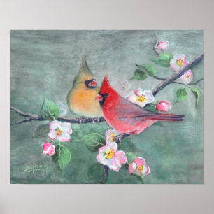 CARDINALS & APPLE BLOSSOMS by SHARON SHARPE Poster