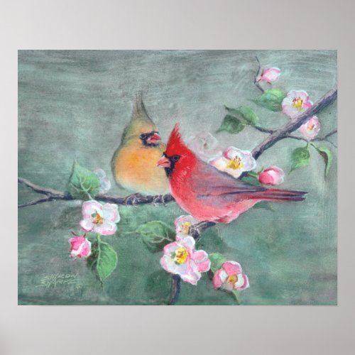 CARDINALS  APPLE BLOSSOMS by SHARON SHARPE Poster