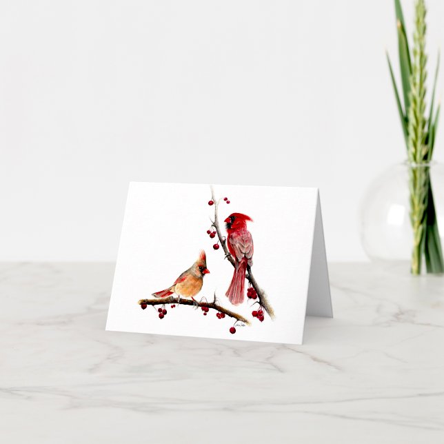 Cardinals Berries Blank Note Or Thank You Card (Cardinals watercolor blank note cards or thank you notes from Jenn Steffen Art)