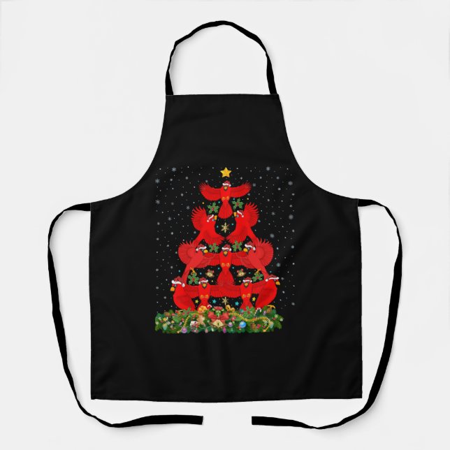 Cardinals Bird Christmas Tree Gift Funny Christmas Apron (Front)