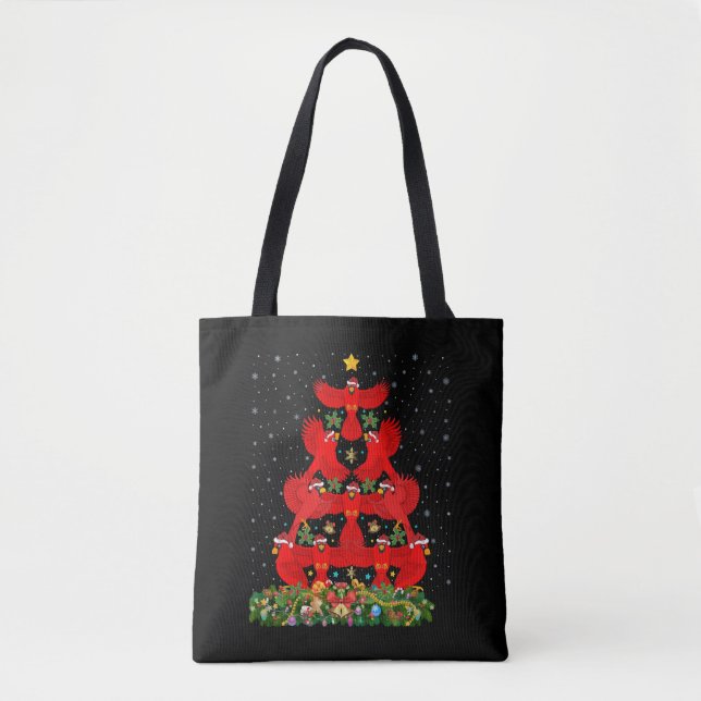 Cardinals Bird Christmas Tree Gift Funny Christmas Tote Bag (Front)