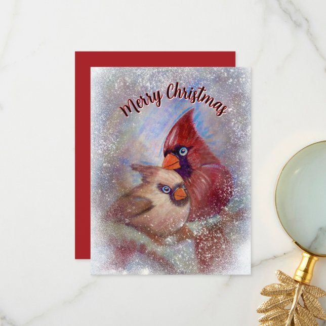 Cardinals Christmas Card Customizable art painting (Front/Back In Situ)
