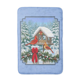 Cardinals Christmas Feast Blue Bathroom Mat