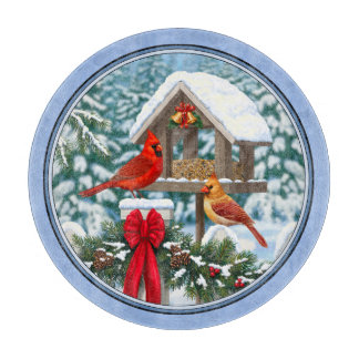 Cardinals Christmas Feast Blue Cutting Board