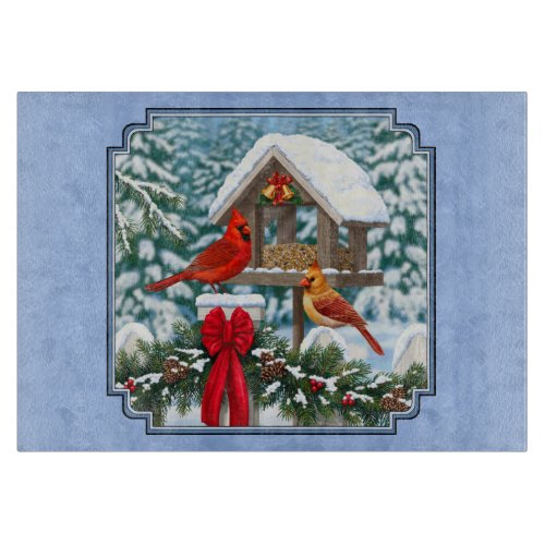 Cardinals Christmas Feast Blue Cutting Board