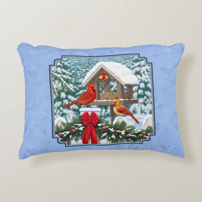 Cardinals Christmas Feast Blue Decorative Pillow (Front)