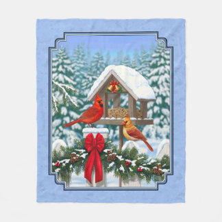 Cardinals Christmas Feast Blue Fleece Blanket