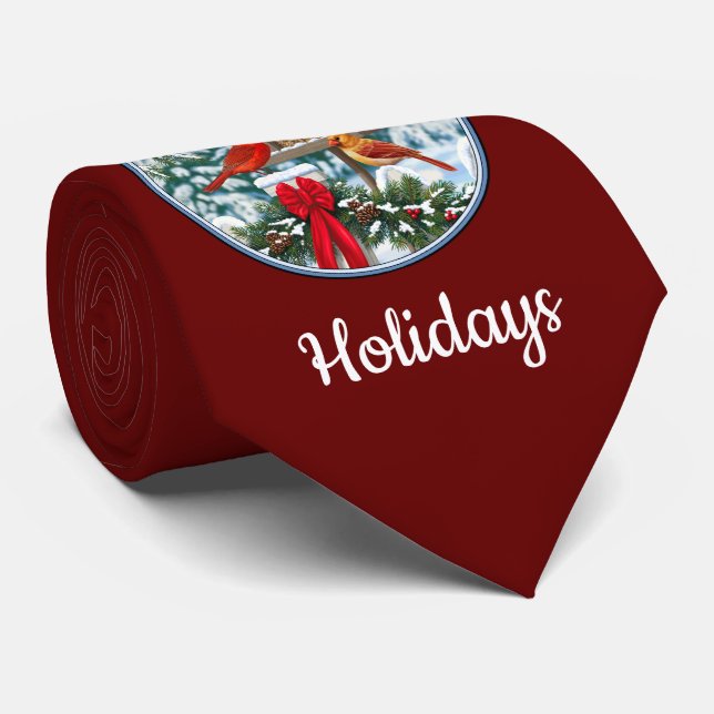 Cardinals Christmas Feast Blue Neck Tie (Rolled)