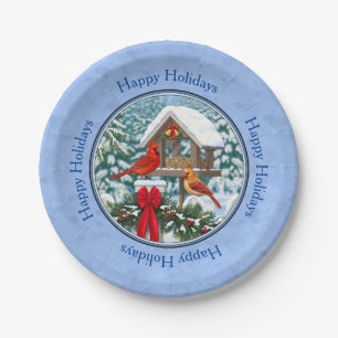 Cardinals Christmas Feast Blue Paper Plates