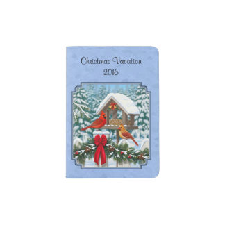 Cardinals Christmas Feast Blue Passport Holder