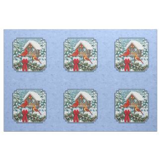 Cardinals Christmas Feast Blue Pillow Size Fabric