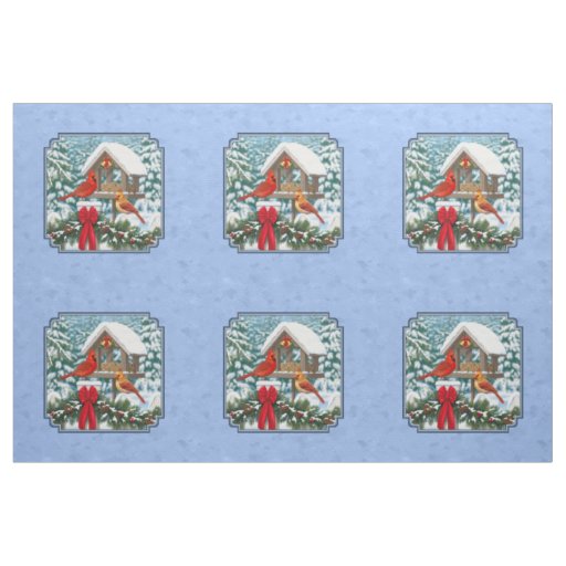 Cardinals Christmas Feast Blue Pillow Size Fabric