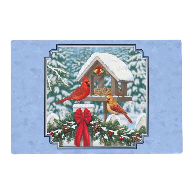 Cardinals Christmas Feast Blue Placemat (Front)