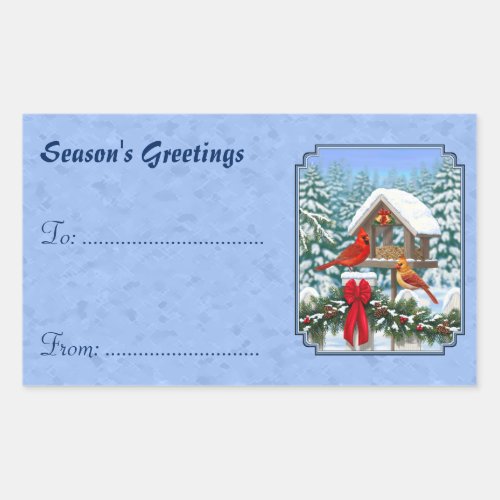 Cardinals Christmas Feast Blue Rectangular Sticker