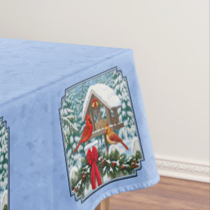 Cardinals Christmas Feast Blue Tablecloth