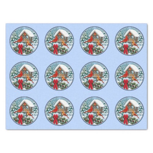 Cardinals Christmas Feast Blue Tissue Paper