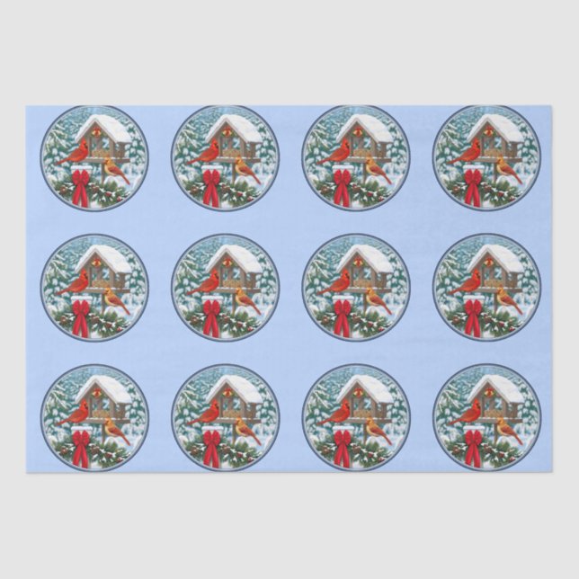 Cardinals Christmas Feast Blue Tissue Paper (Front)