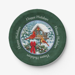 Cardinals Christmas Feast Green Paper Plates
