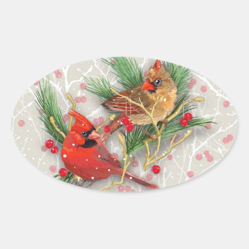 Cardinals Couple Christmas Oval Sticker