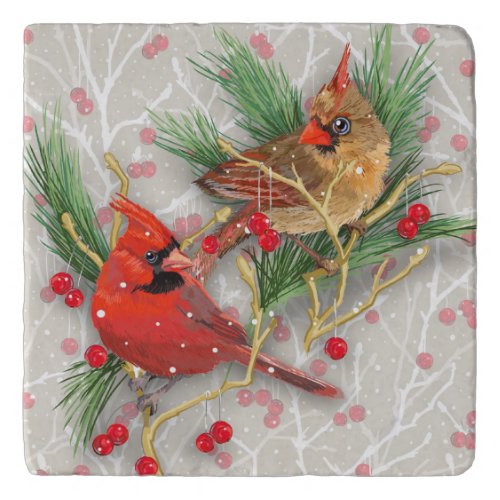Cardinals Couple Christmas Trivet