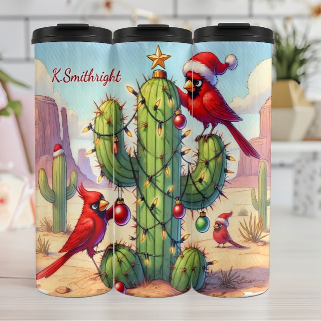 Cardinals Decorating a Cactus Thermal Tumbler (Creator Uploaded)