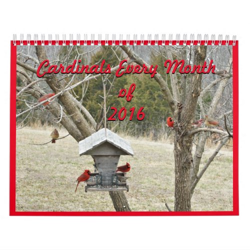 Cardinals for Every Month 2016_can change year Calendar
