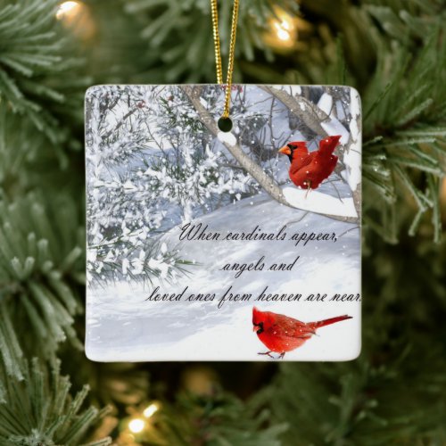 cardinals from heaven ceramic ornament