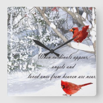 Cardinals From Heaven Square Wall Clock by RenderlyYours at Zazzle