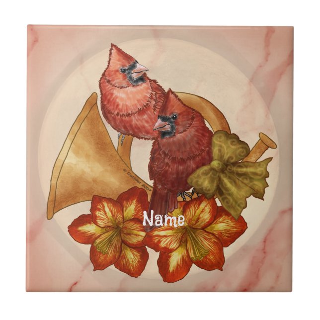 Cardinals Horn  ornament  Ceramic Tile (Front)