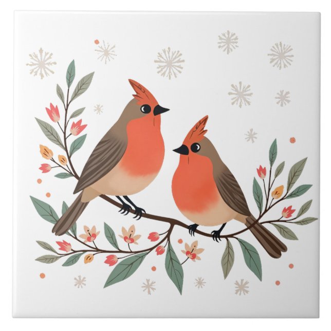 Cardinals illustration ceramic tile (Front)
