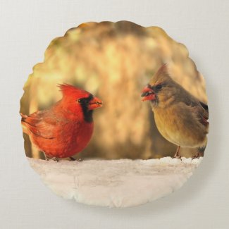 Cardinals in Autumn Round Pillow