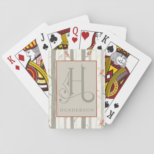 Cardinals in Birch Tree Pattern H Monogram Bicycl Poker Cards