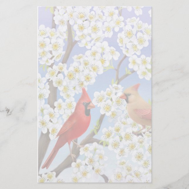 Cardinals in Flowering Tree Stationery (Front)