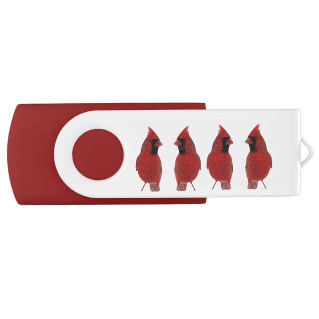 Cardinals in Snow Swivel USB 2.0 Flash Drive (Front)