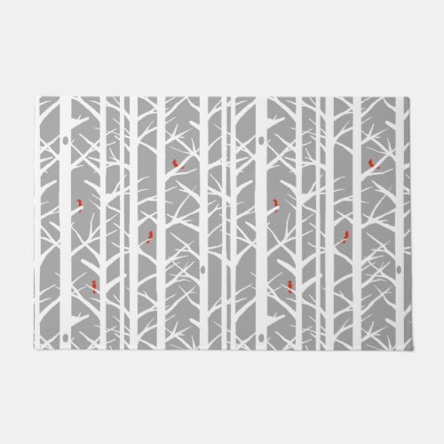 Cardinals in the Birch Trees in Light Gray Doormat