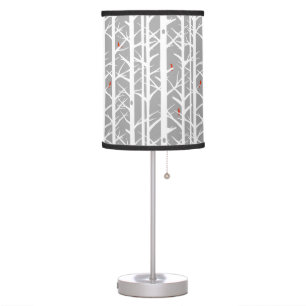 Cardinals in the Birch Trees in Light Gray Table Lamp